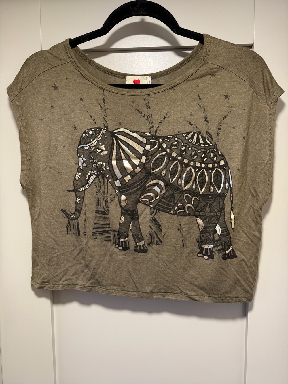 one clothing Olive Green Elephant Print Crop Top